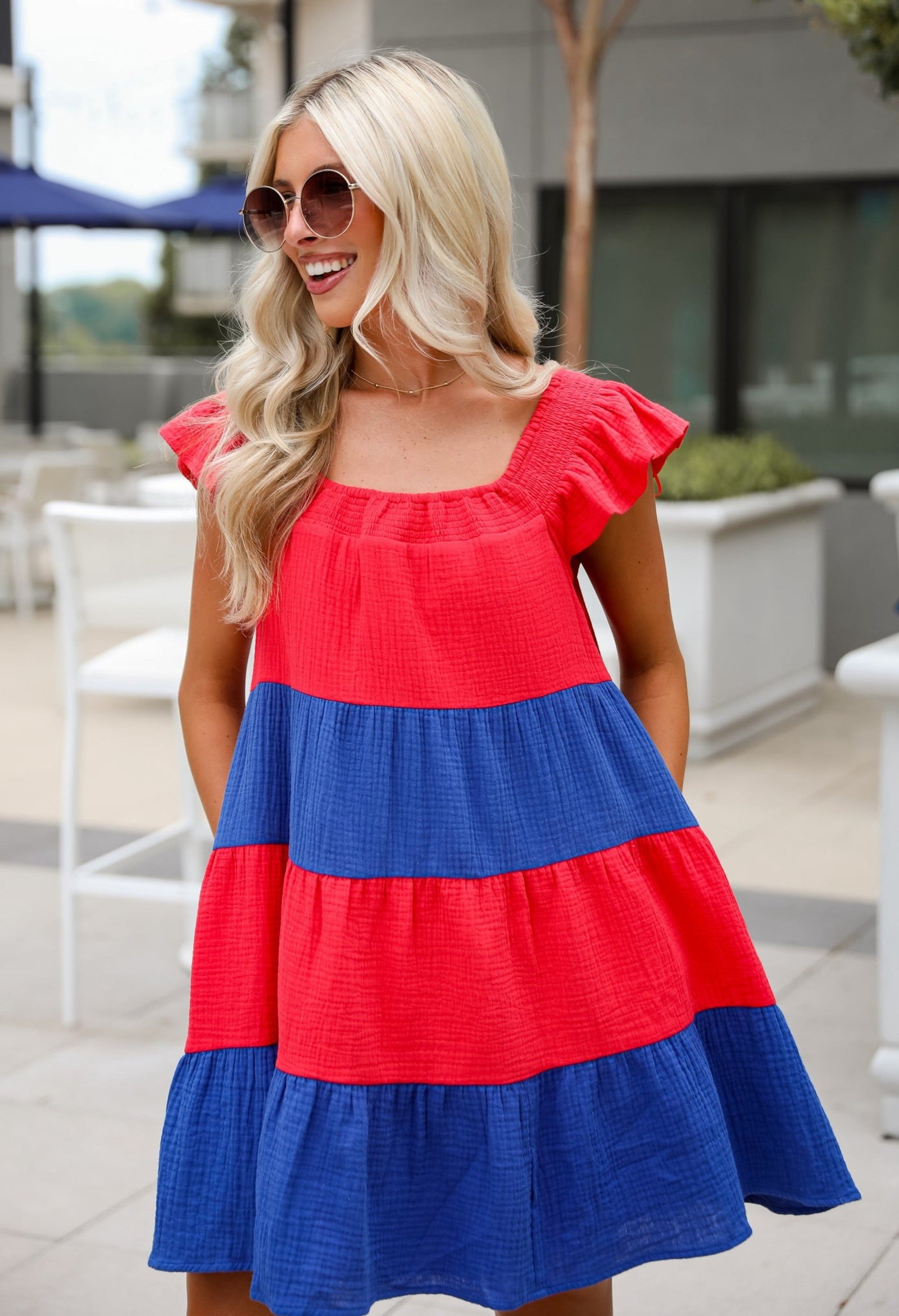 Dandy Darling Linen Tiered Color Block Mini Dress AE9