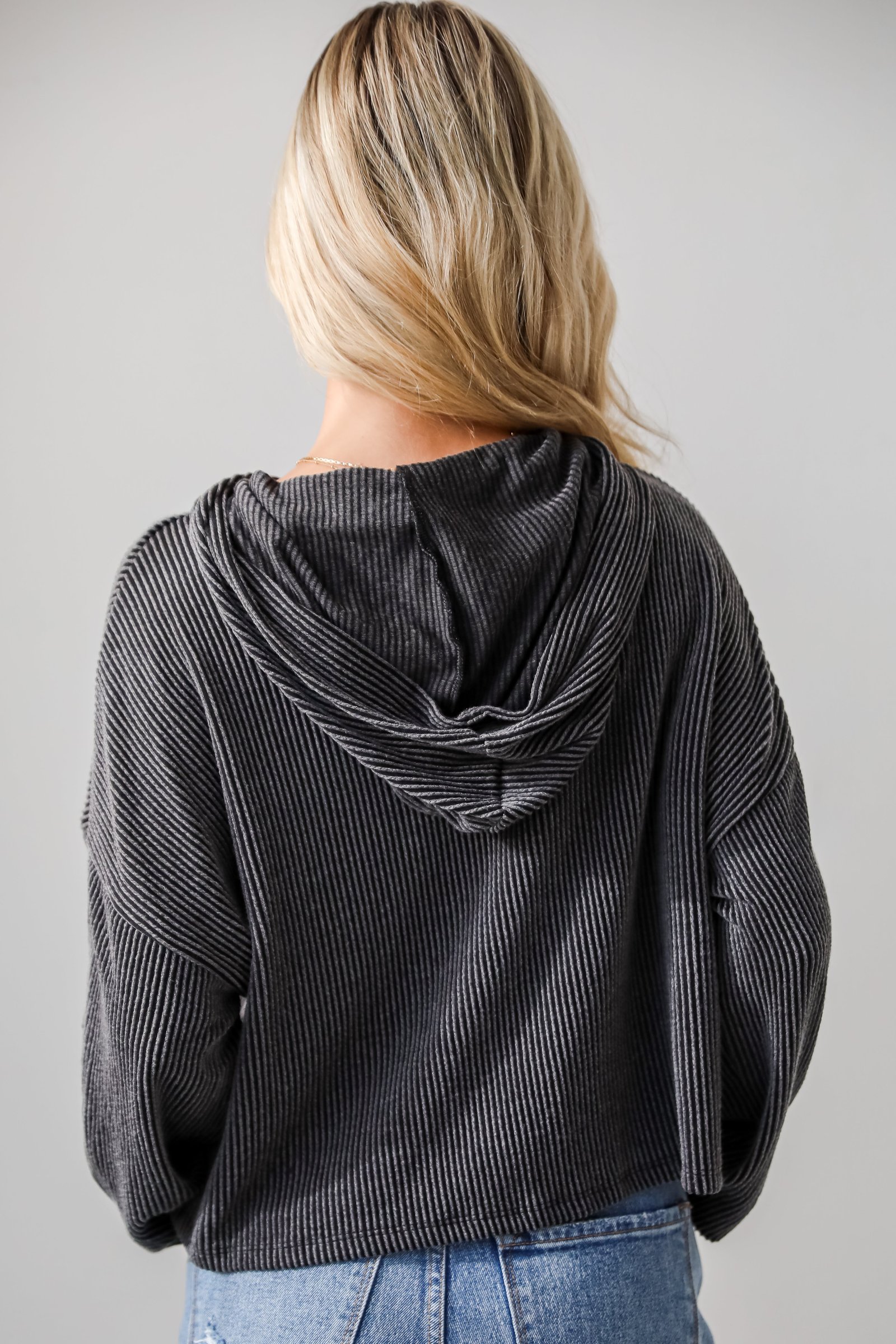 Lucky Break Charcoal Corded Cutout Cropped Hoodie AE21