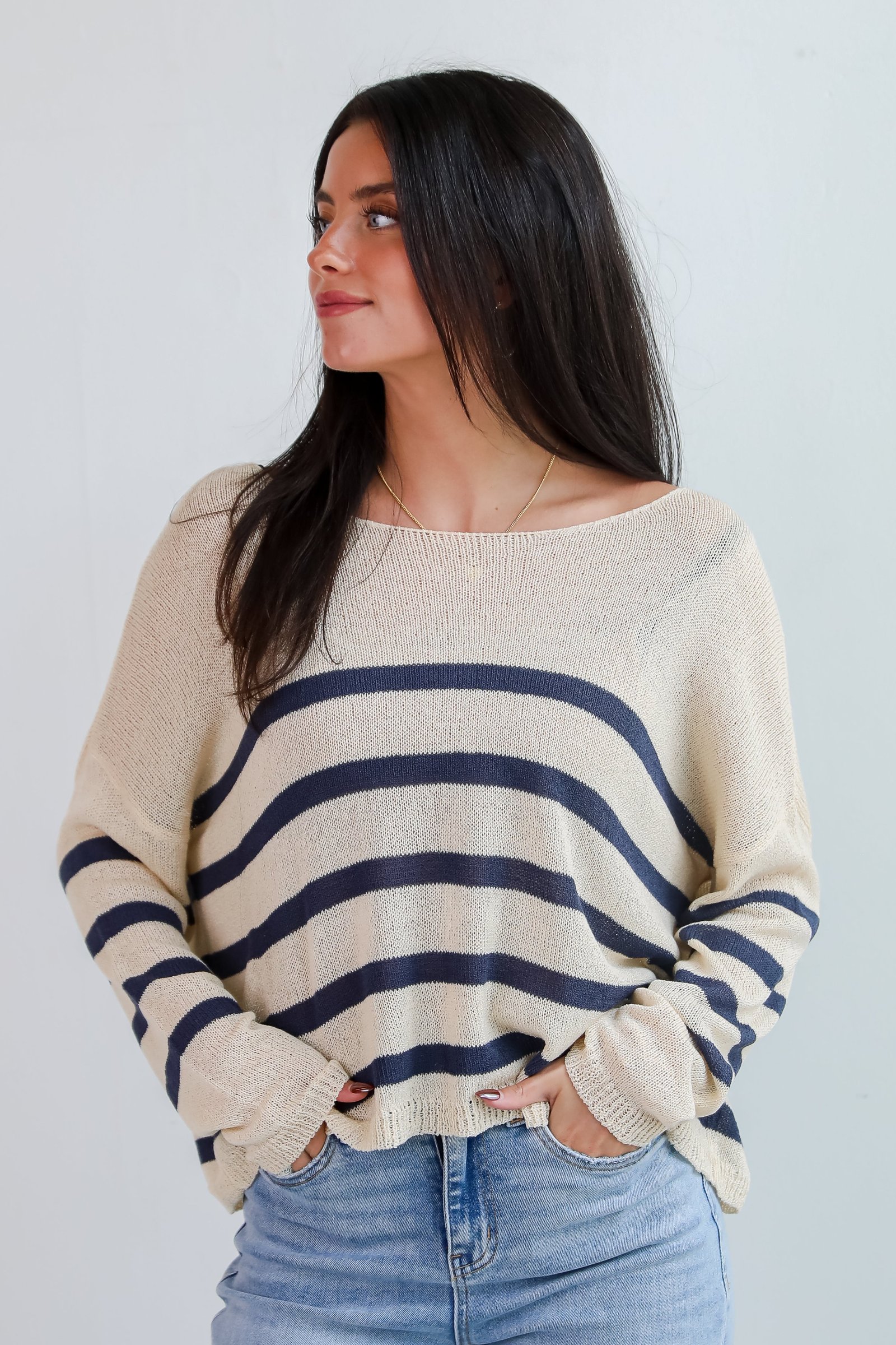 Stylish Promise Striped Lightweight Knit Sweater AE5