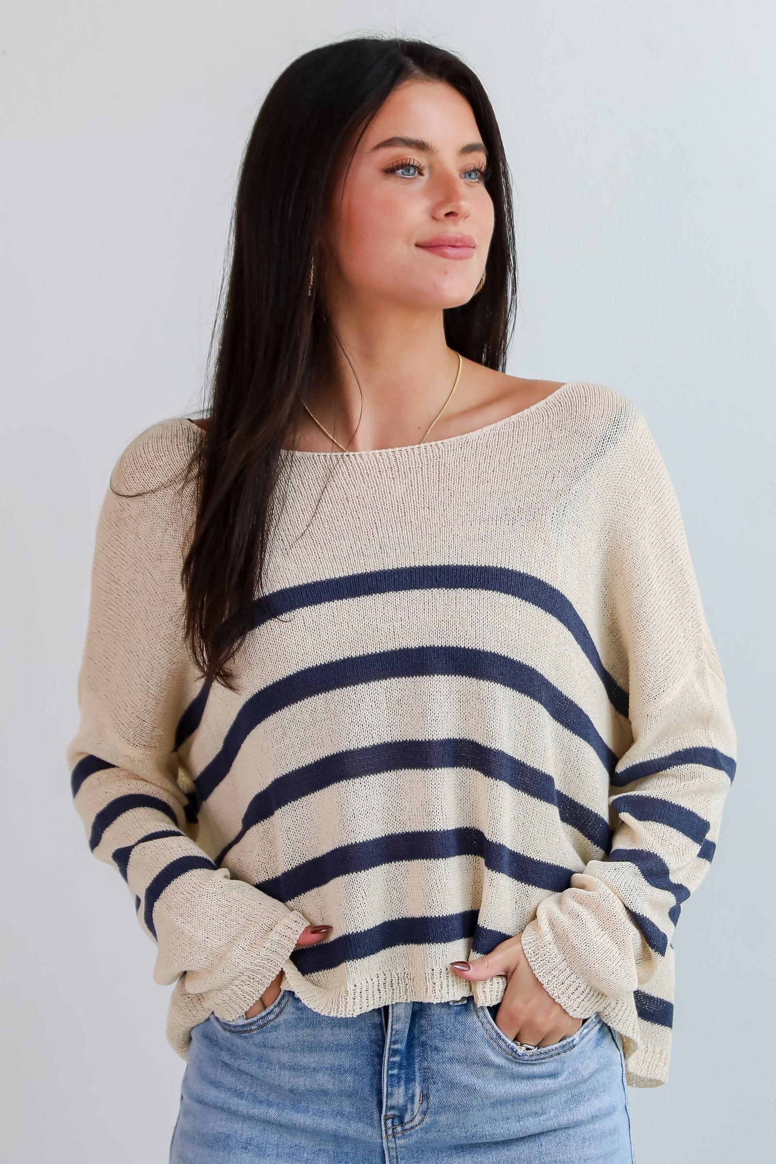 Stylish Promise Striped Lightweight Knit Sweater AE5