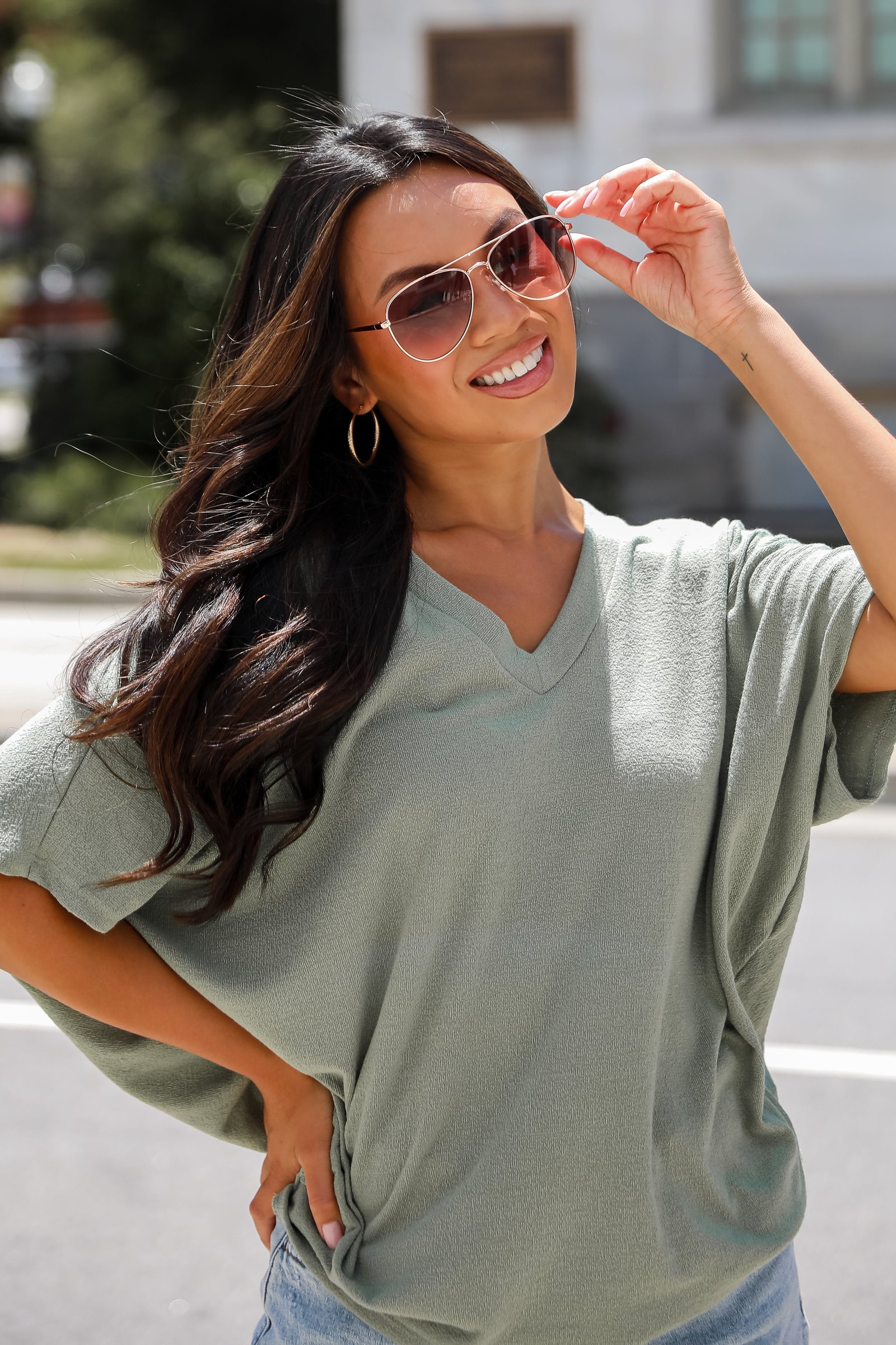 Lauren Olive Lightweight Knit Top AE18