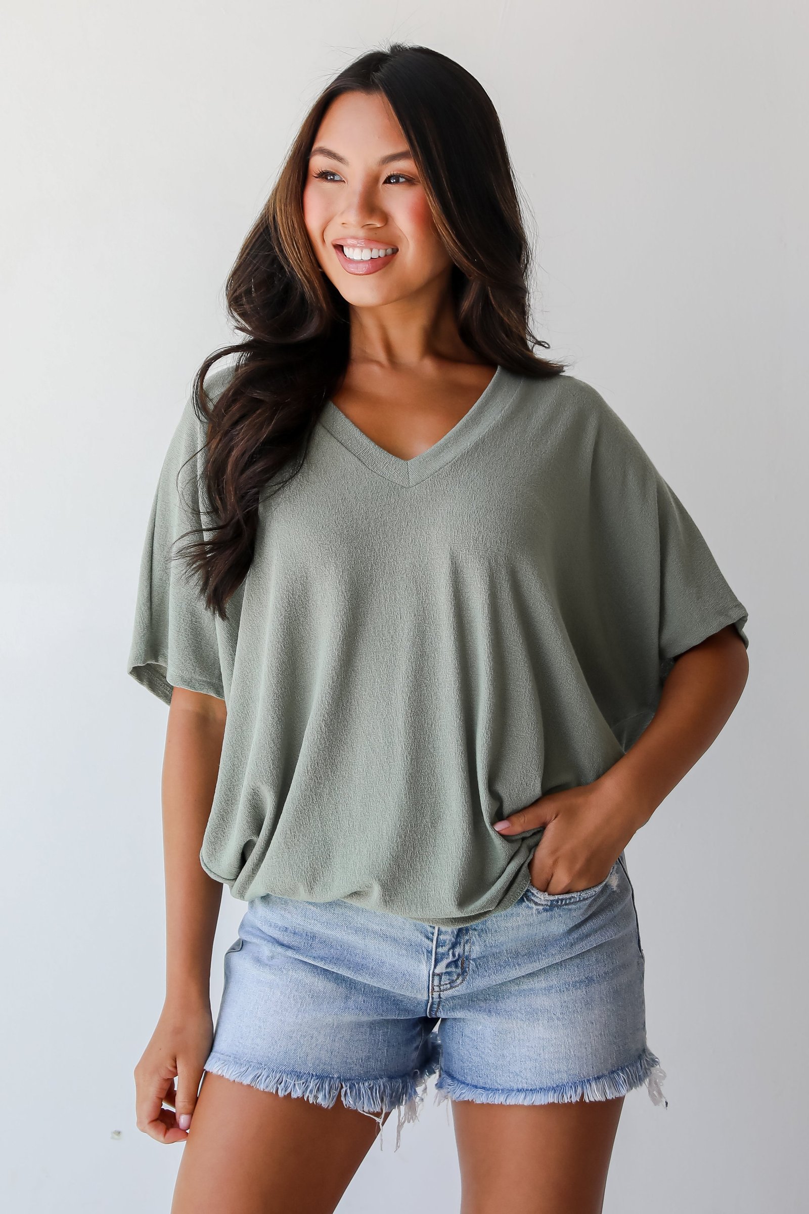 Lauren Olive Lightweight Knit Top AE18