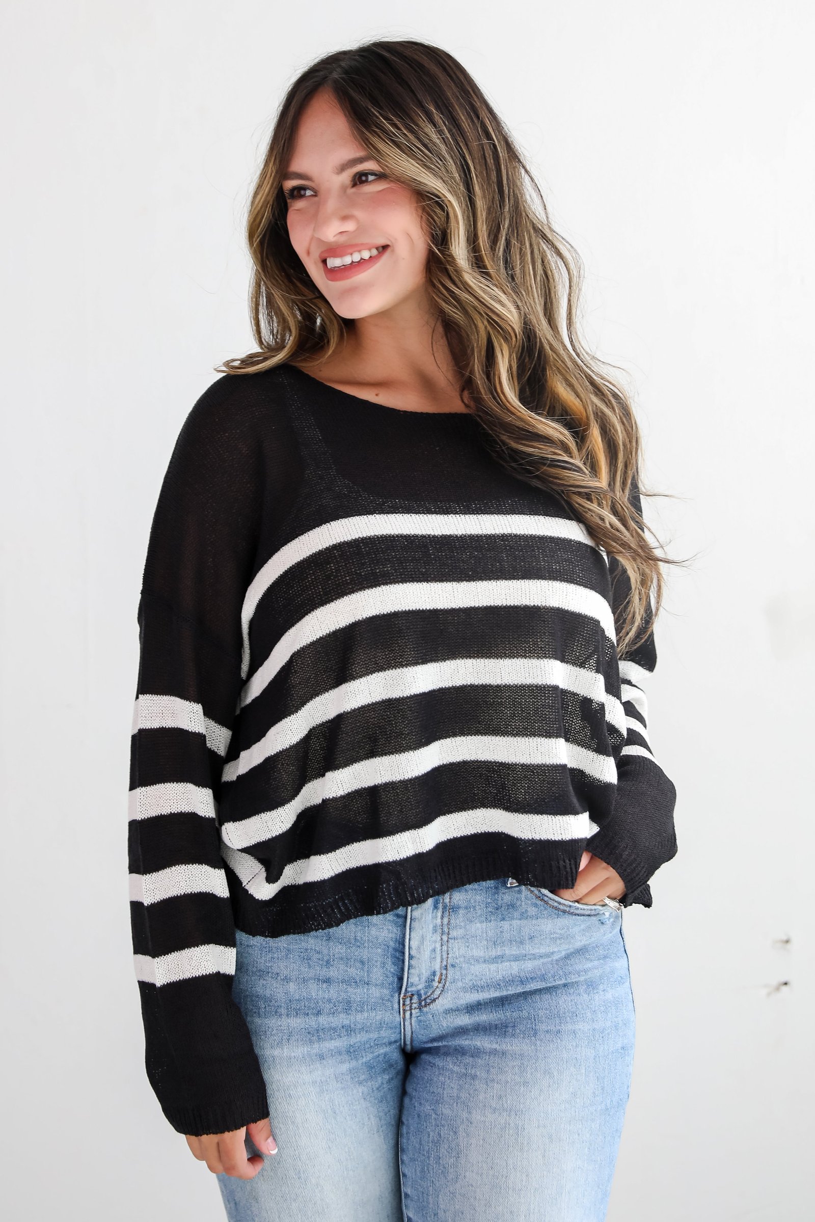 Stylish Promise Striped Lightweight Knit Sweater AE5