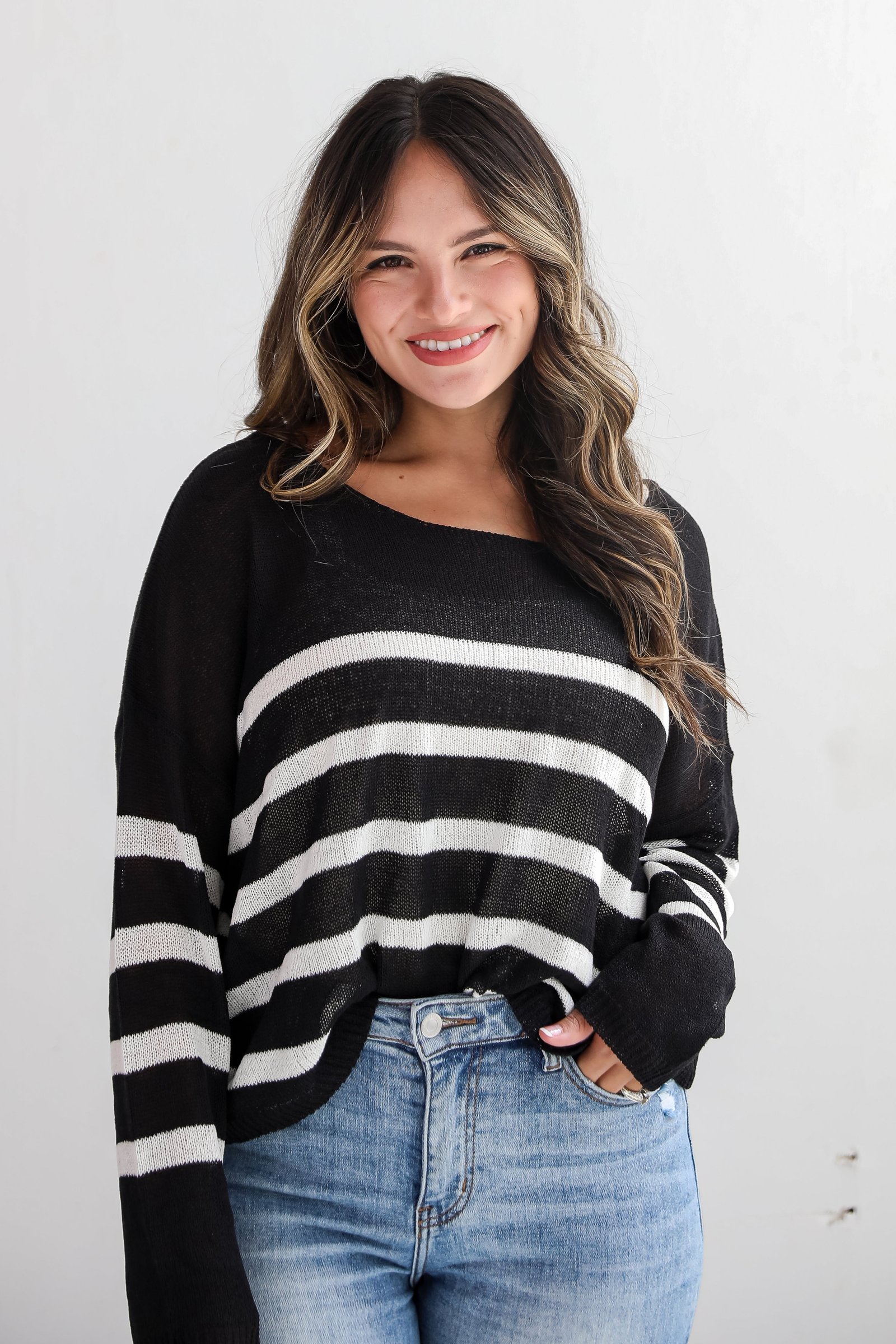 Stylish Promise Striped Lightweight Knit Sweater AE5