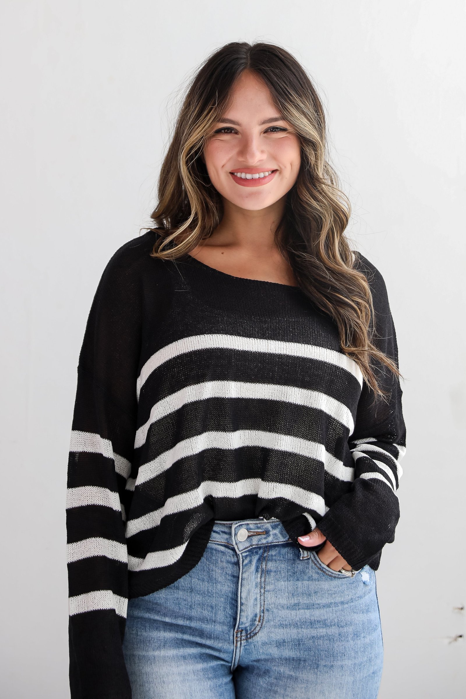 Stylish Promise Striped Lightweight Knit Sweater AE5