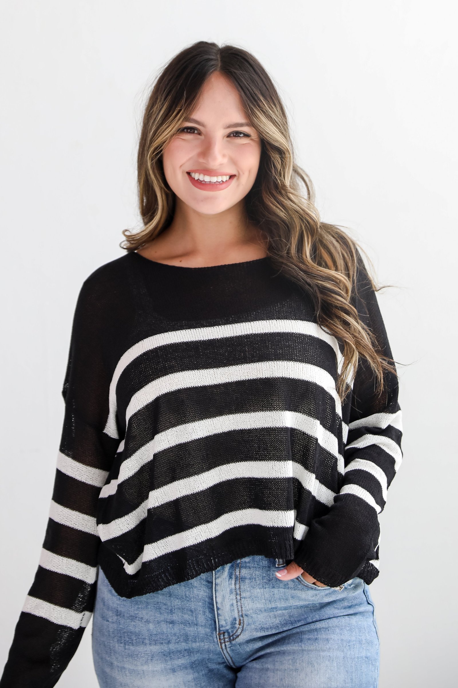 Stylish Promise Striped Lightweight Knit Sweater AE5