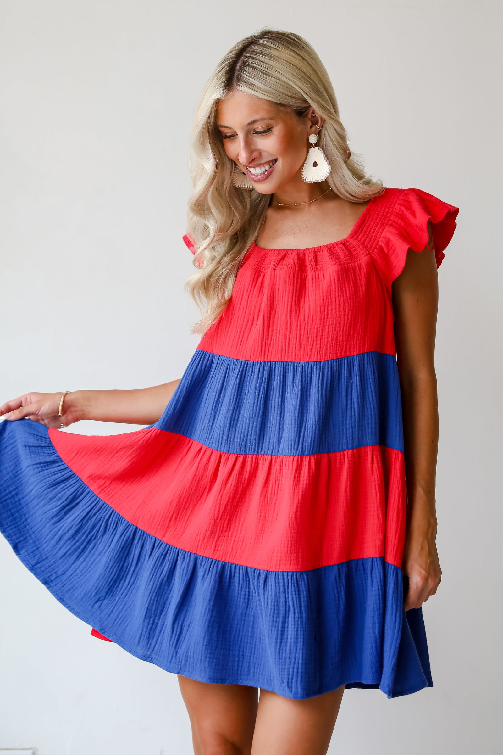 Dandy Darling Linen Tiered Color Block Mini Dress AE9