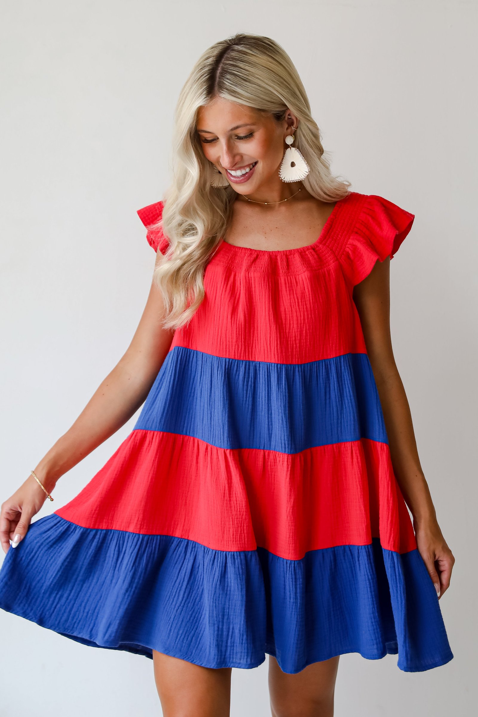 Dandy Darling Linen Tiered Color Block Mini Dress AE9