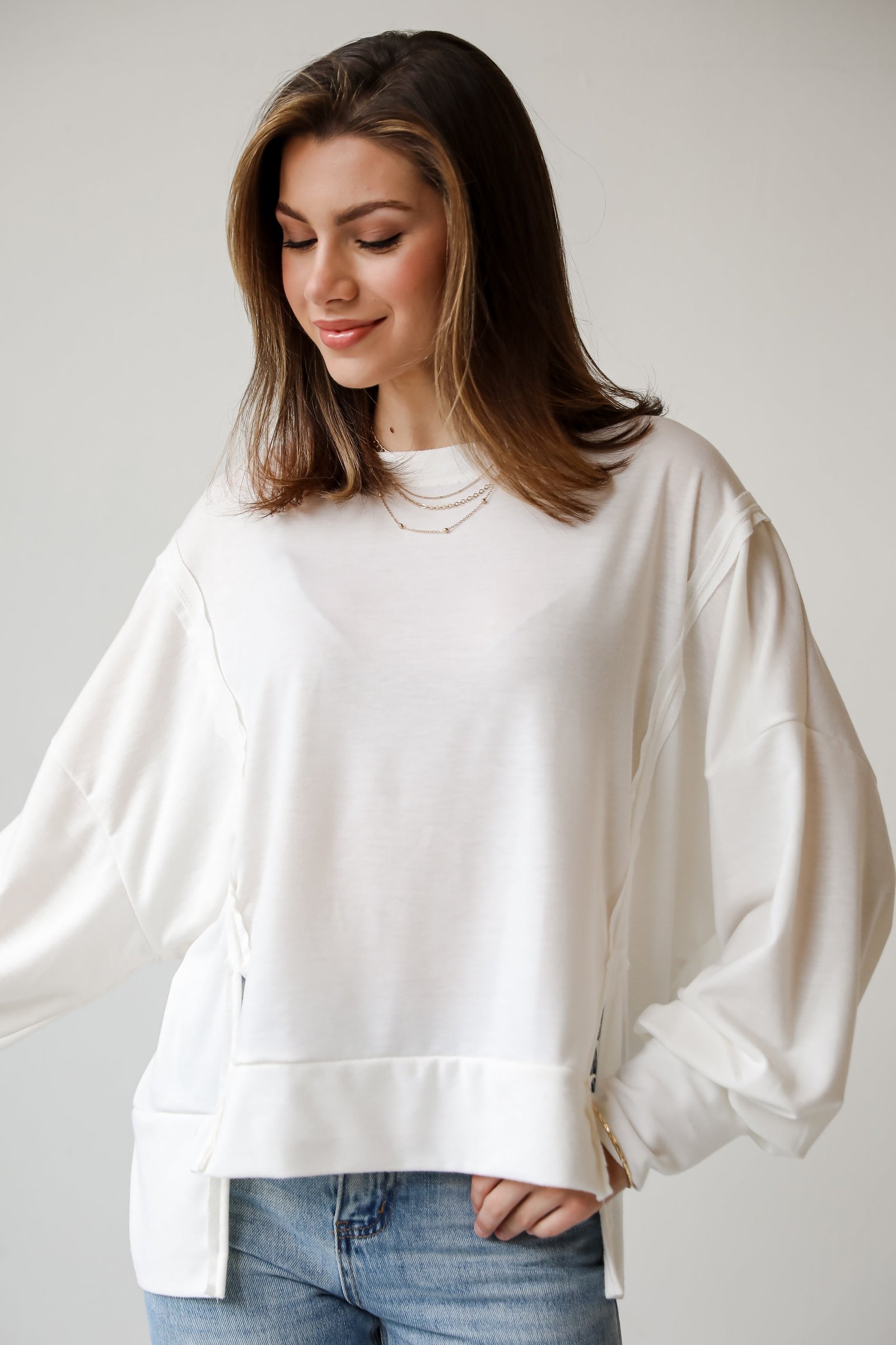 Comfy Fascination Ivory Oversized Pullover AE23