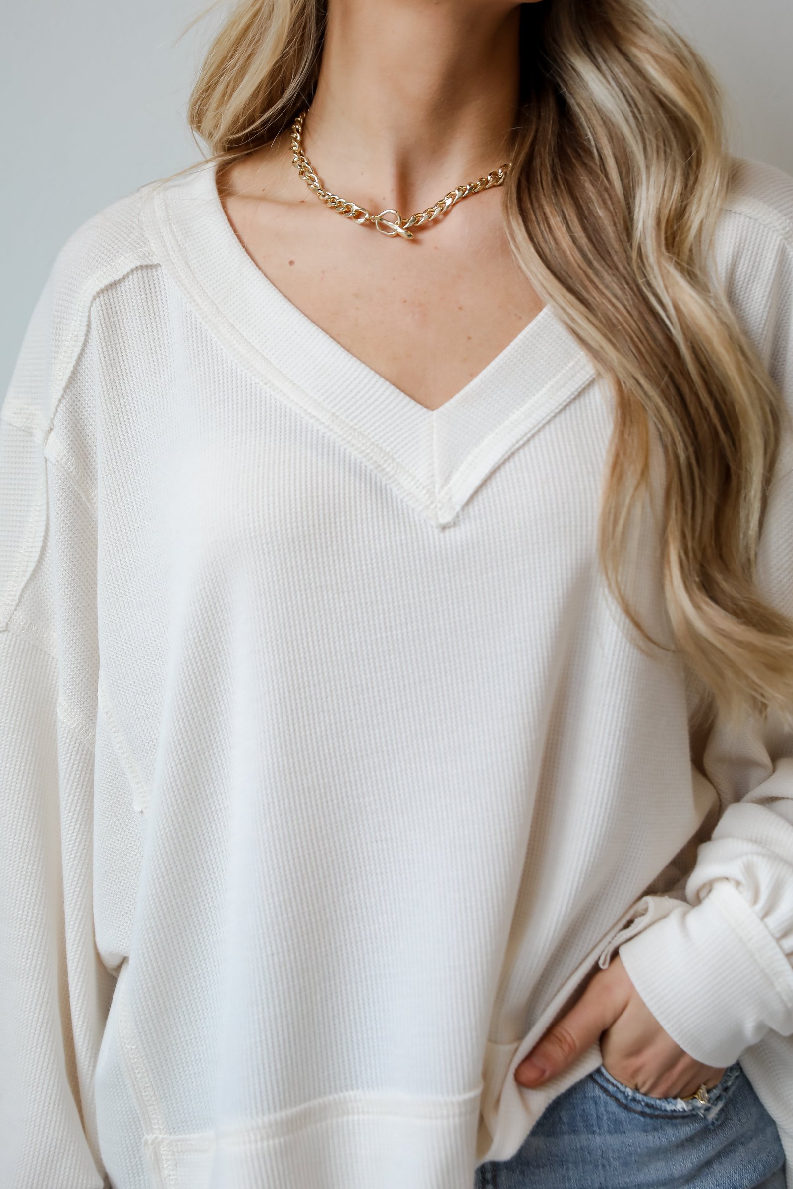 Timeless Perfection Off White Waffle Knit Top AE24