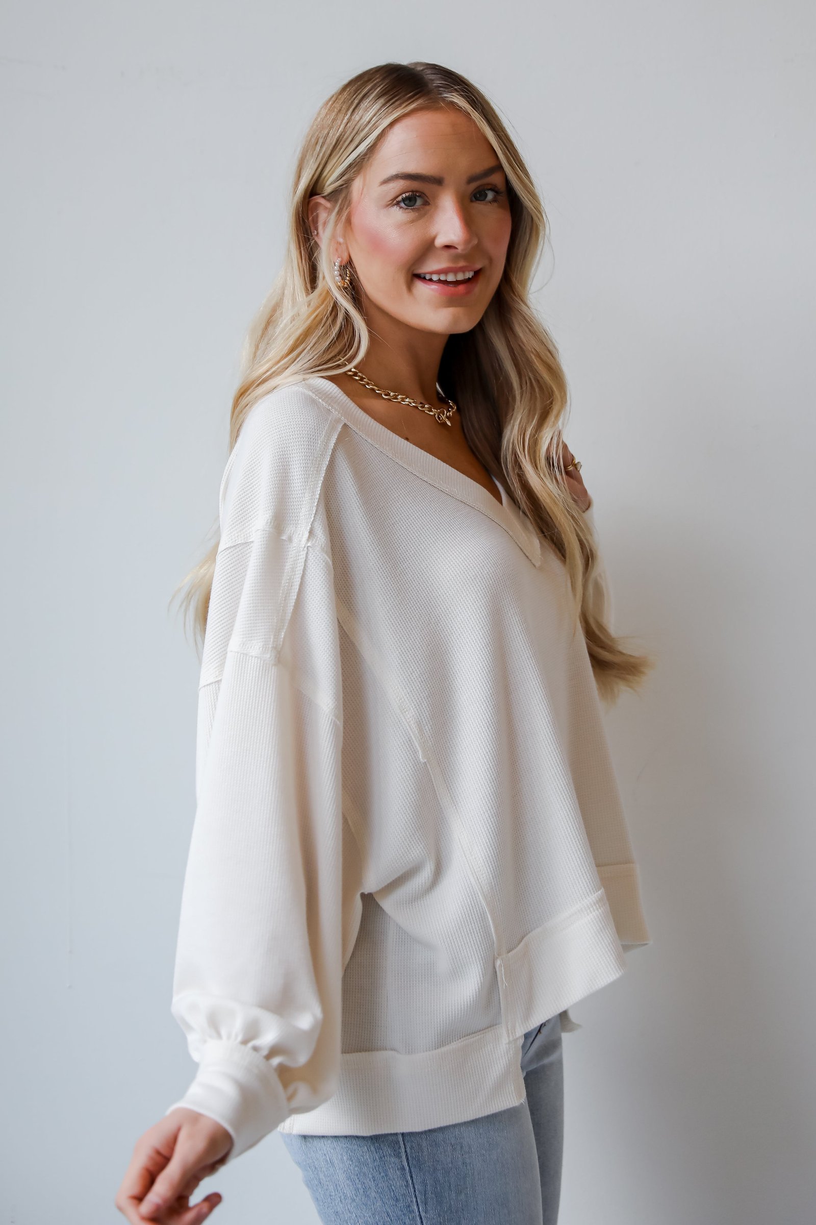 Timeless Perfection Off White Waffle Knit Top AE24